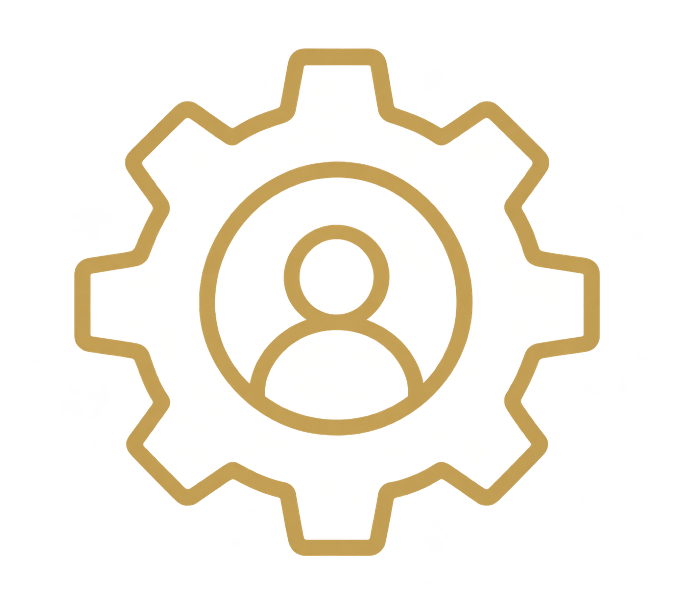 A yellow gear icon with a person symbol in the center, representing settings or user management.