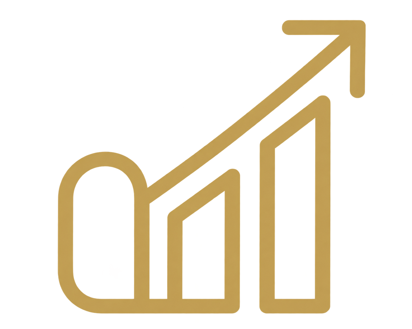 Gold 3D bar chart with upward trending arrows and empty white label area on the right.