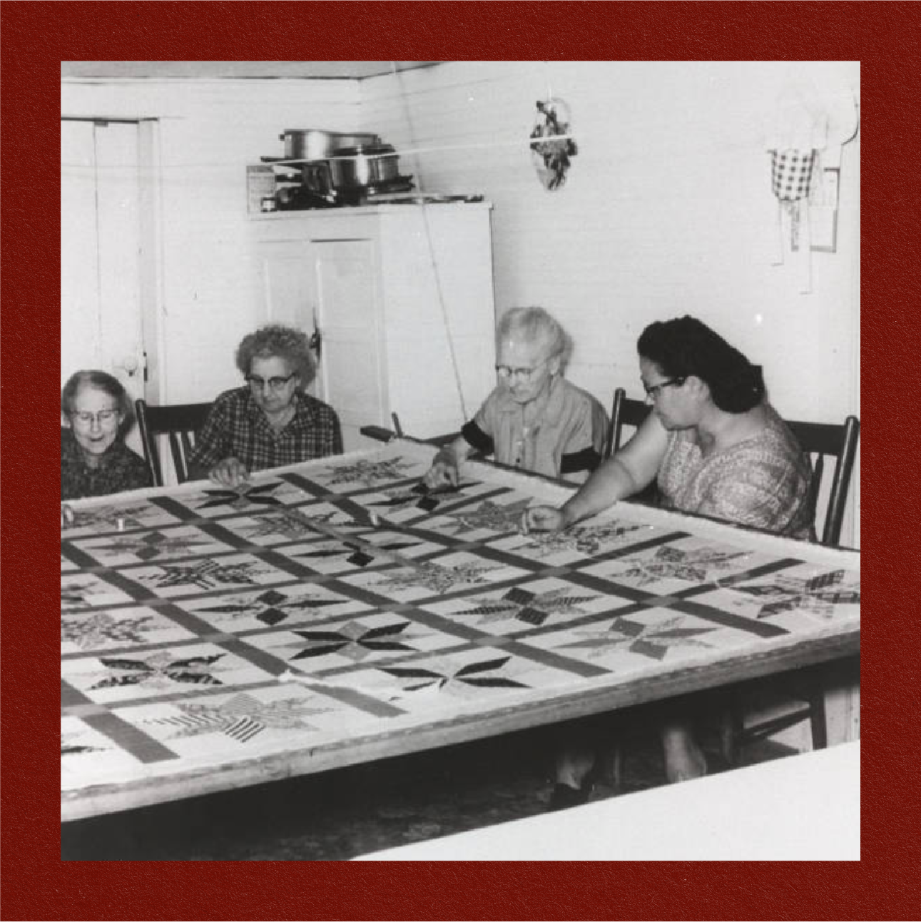 QUILTING BEE -
For women working together at Hoyt Wakefield’s home