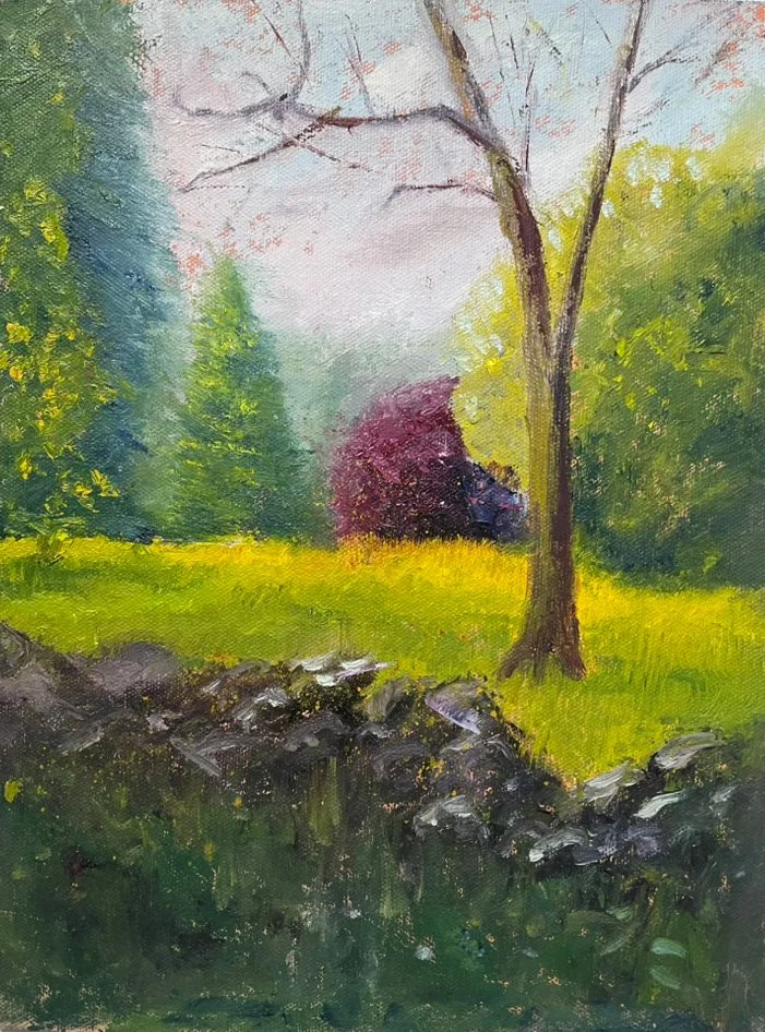 "Untitled", 12" x 16", Oil on Board. Plein Air of field in Concord, MA.

