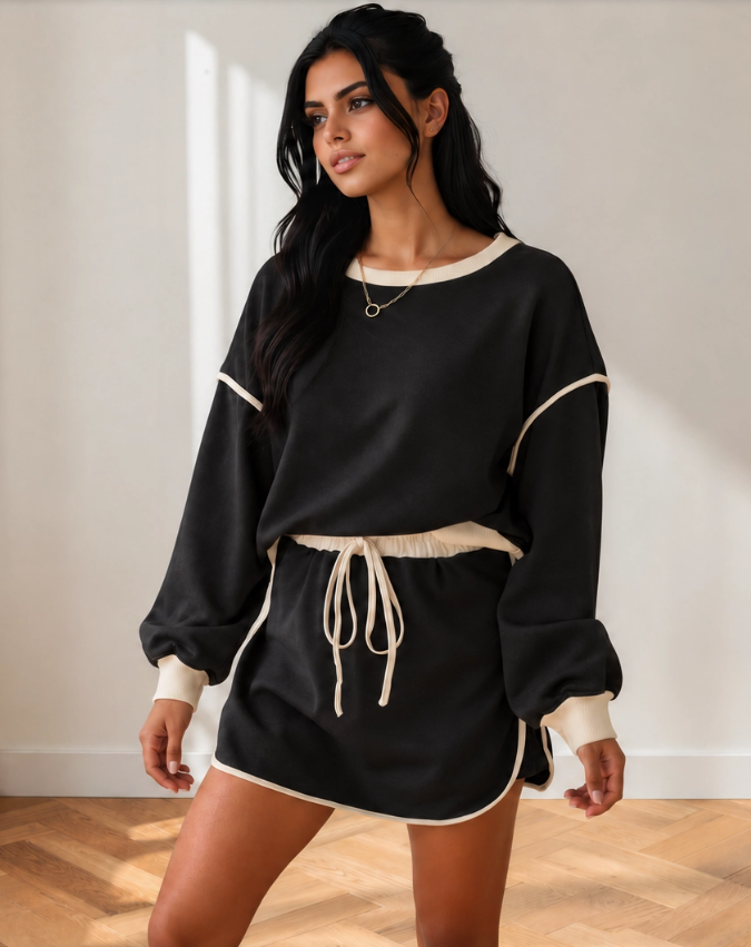 Paisley Skort Set | Contrast Pullover & Lace-Up Waist (Pre-Order)