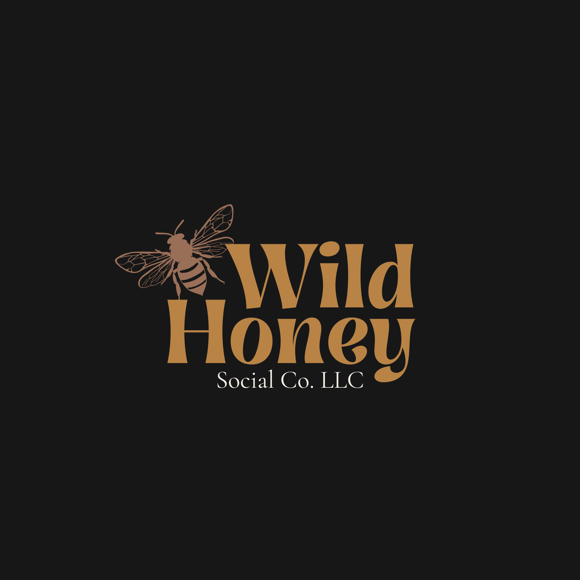 The cover page of a business document titled 'Wild Honey Social Co. LLC', featuring an illustration of a bee and honeycomb in brown color on a black background.