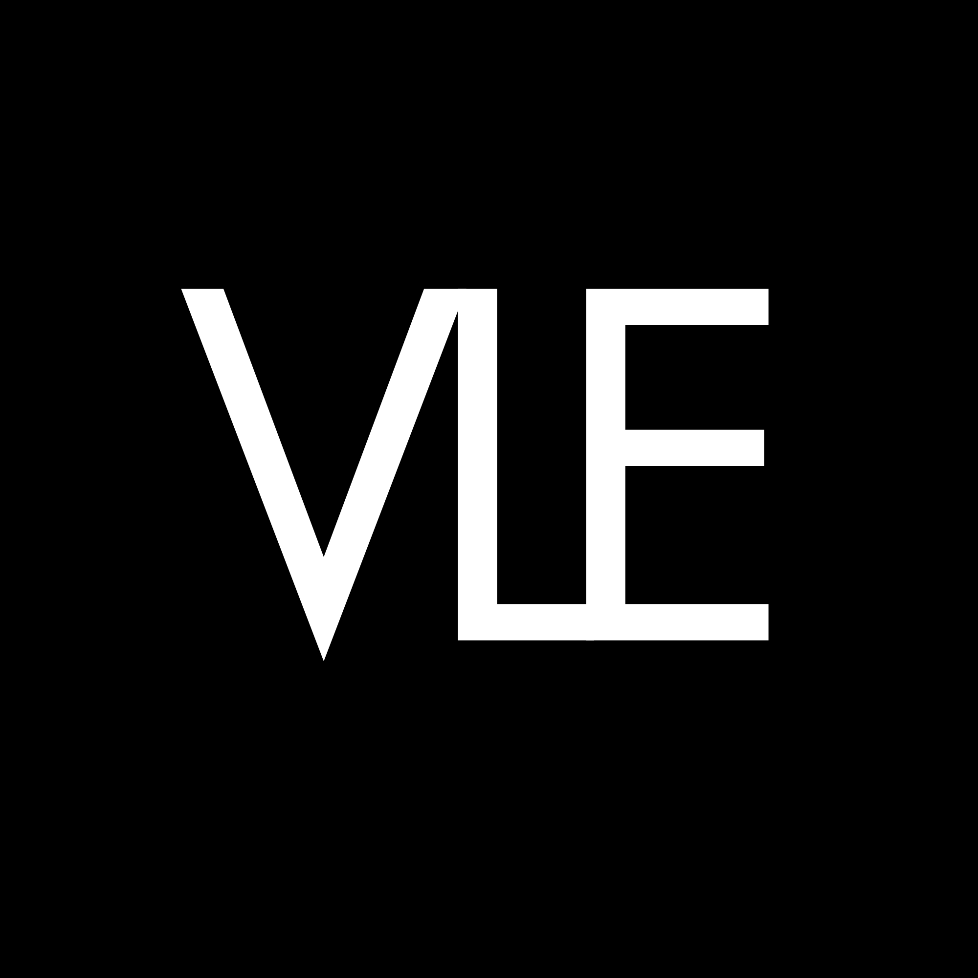 Black background with white text that says "VLE".