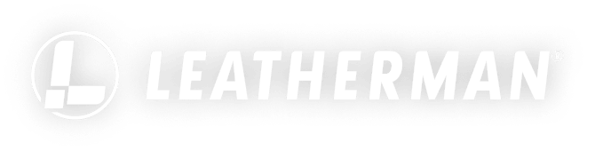 Leatherman logo with a circular icon and bold text on a black background.