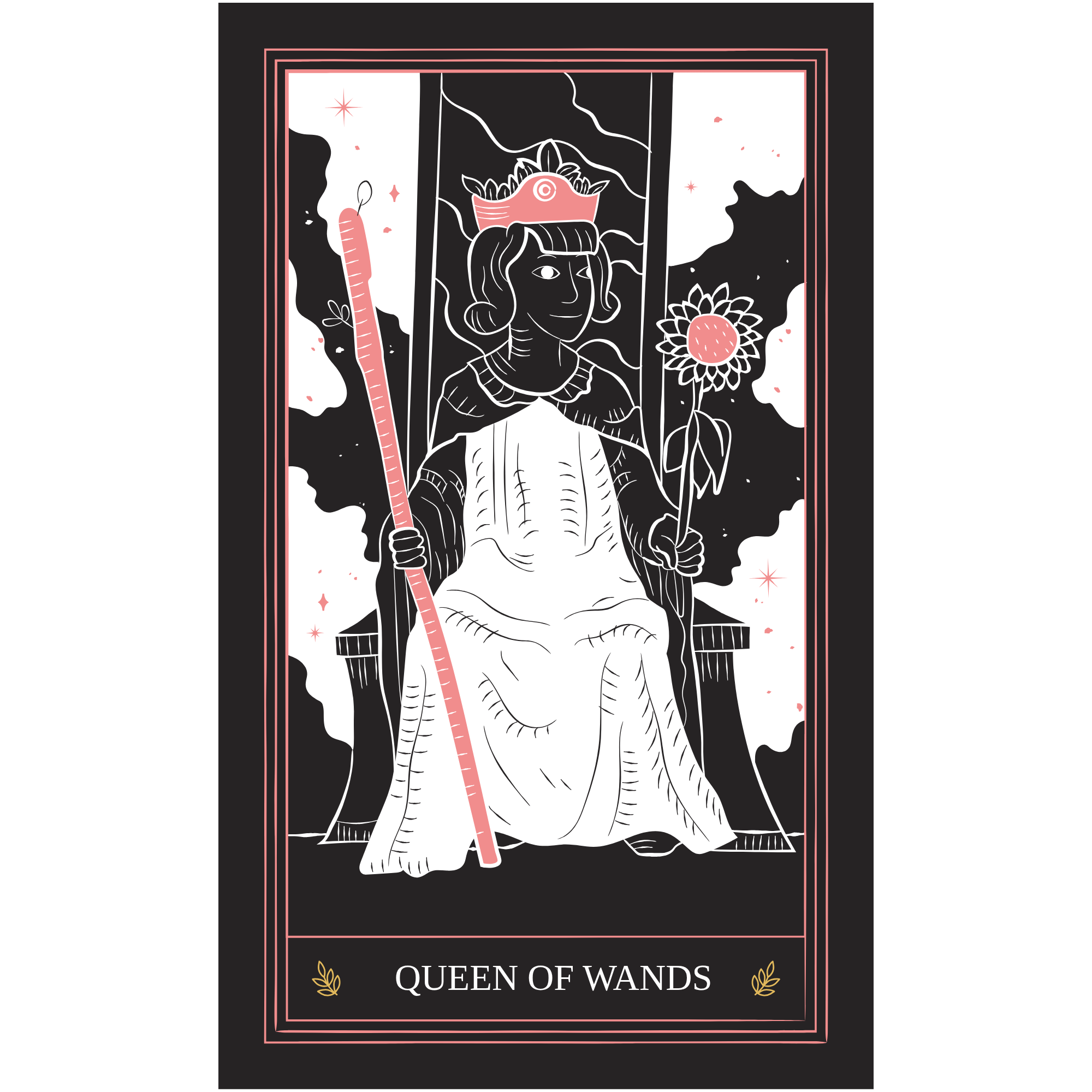 Queen of Wands tarot card illustration, Hunter Behavior Consulting Consulting Supervisor branding