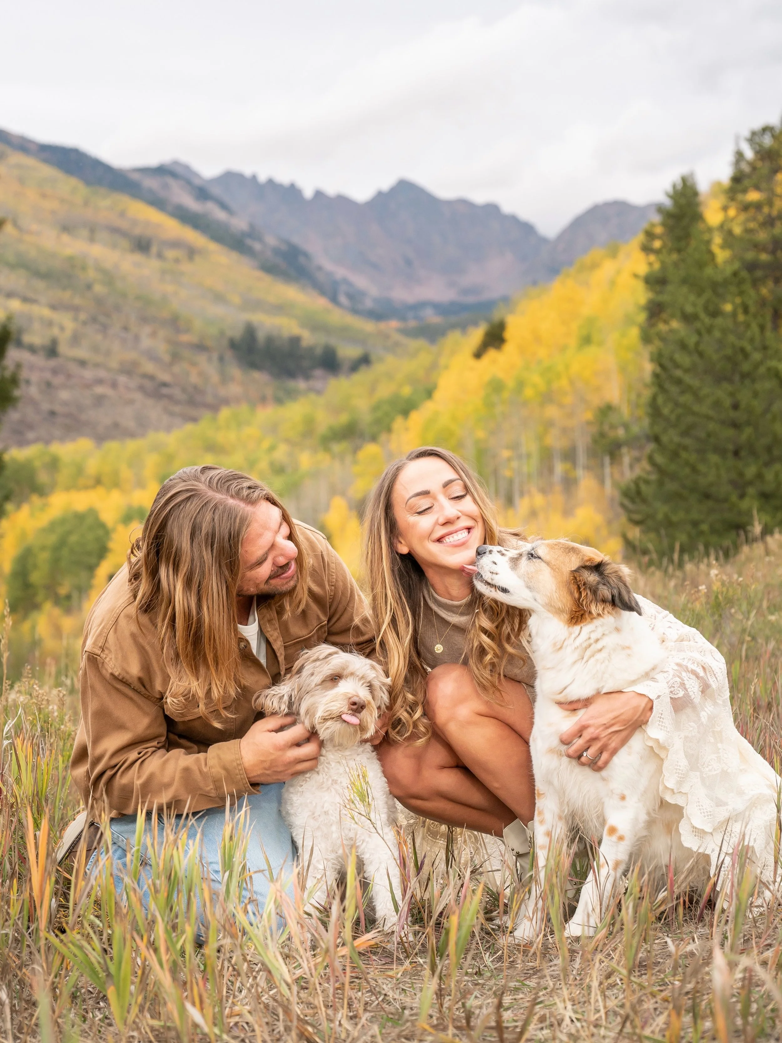 Our first professional photos together in 8 years. Our first with the dogs. Our engagement photos. In the mountains during my favorite time of year. 🍂🍁💍💗

I look at these photos and feel unconditional love, growth, gratitude, and so much happines