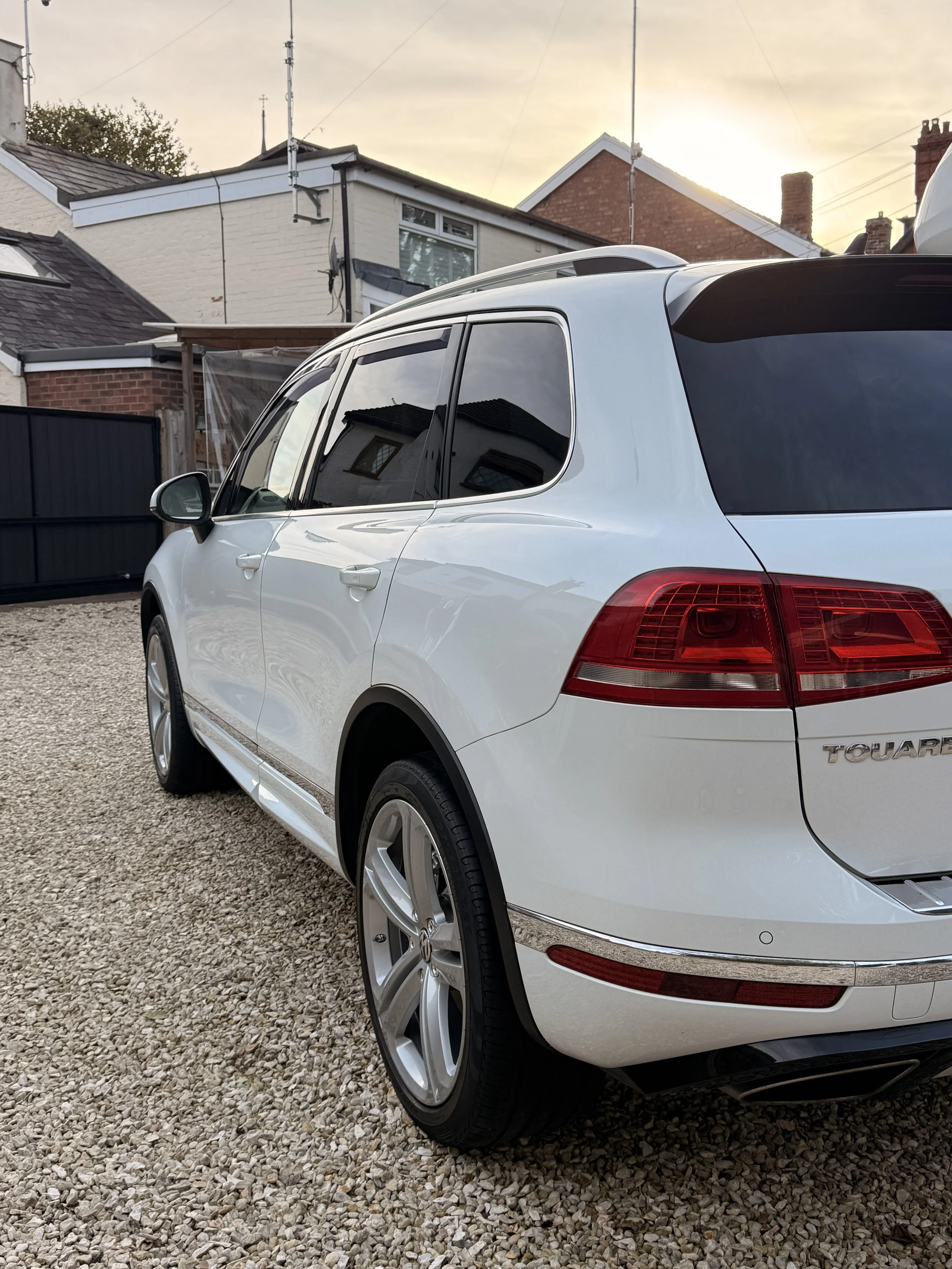 White Volkswagen Touareg after professional car detailing and paint protection in Cheshire