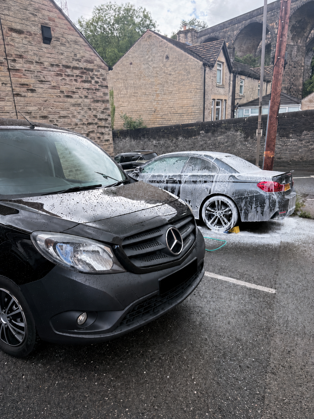 Mercedes van during a mobile car valet and exterior clean in Cheshire