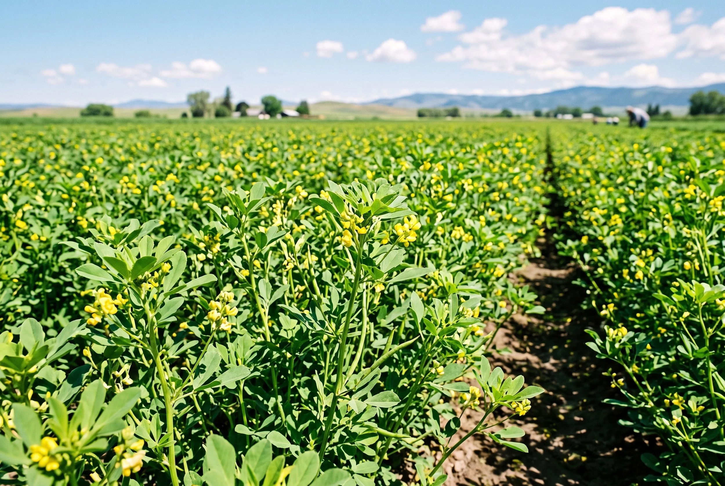 close-up of fenugreek plant in Saskatchewan farm field