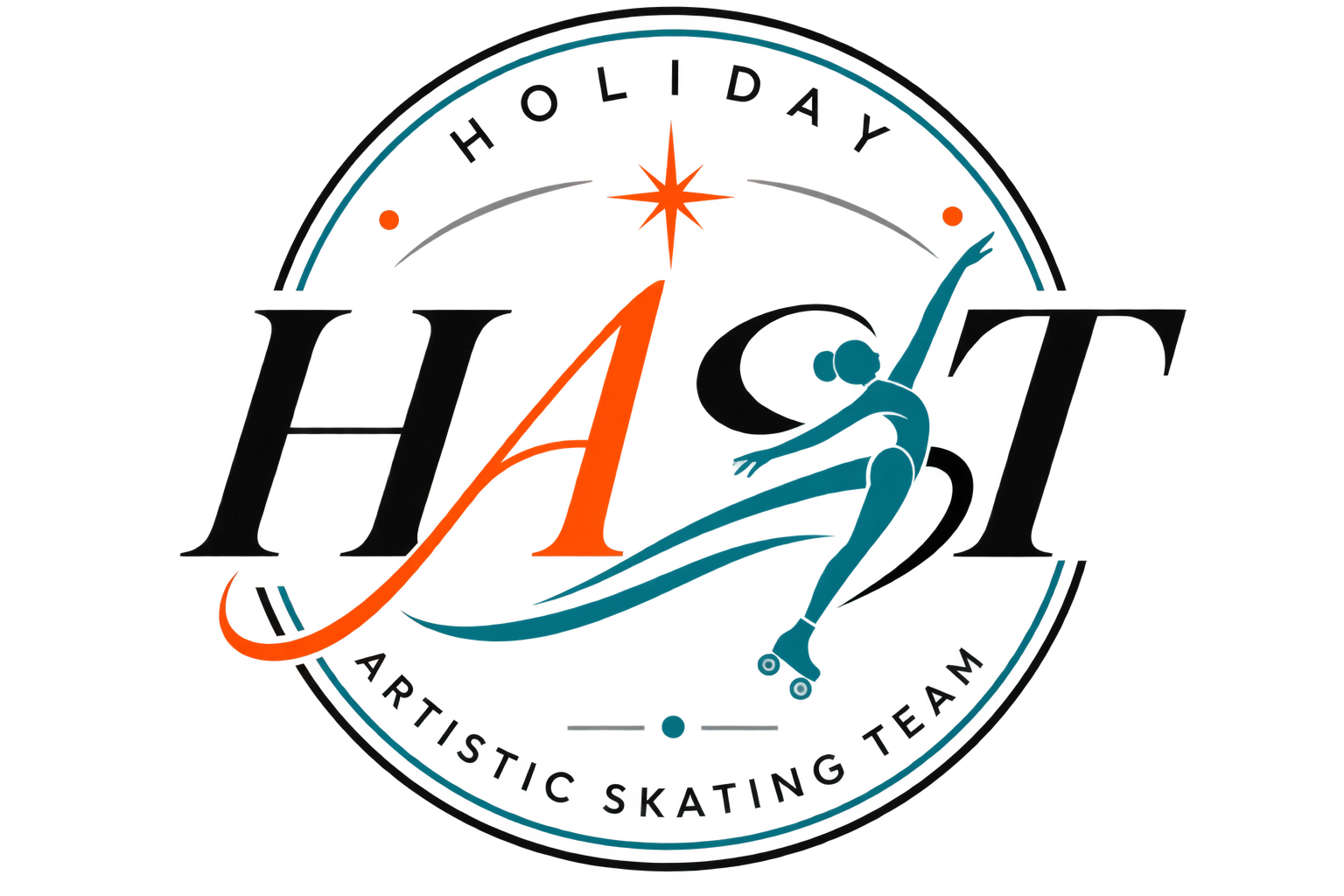 Logo of Artistic Skating Team LOL at the center of a circular badge, with a stylized orange and blue figure skating athlete and the words 'Holidy ARTISTIC SKATING TEAM' surrounding the figure.