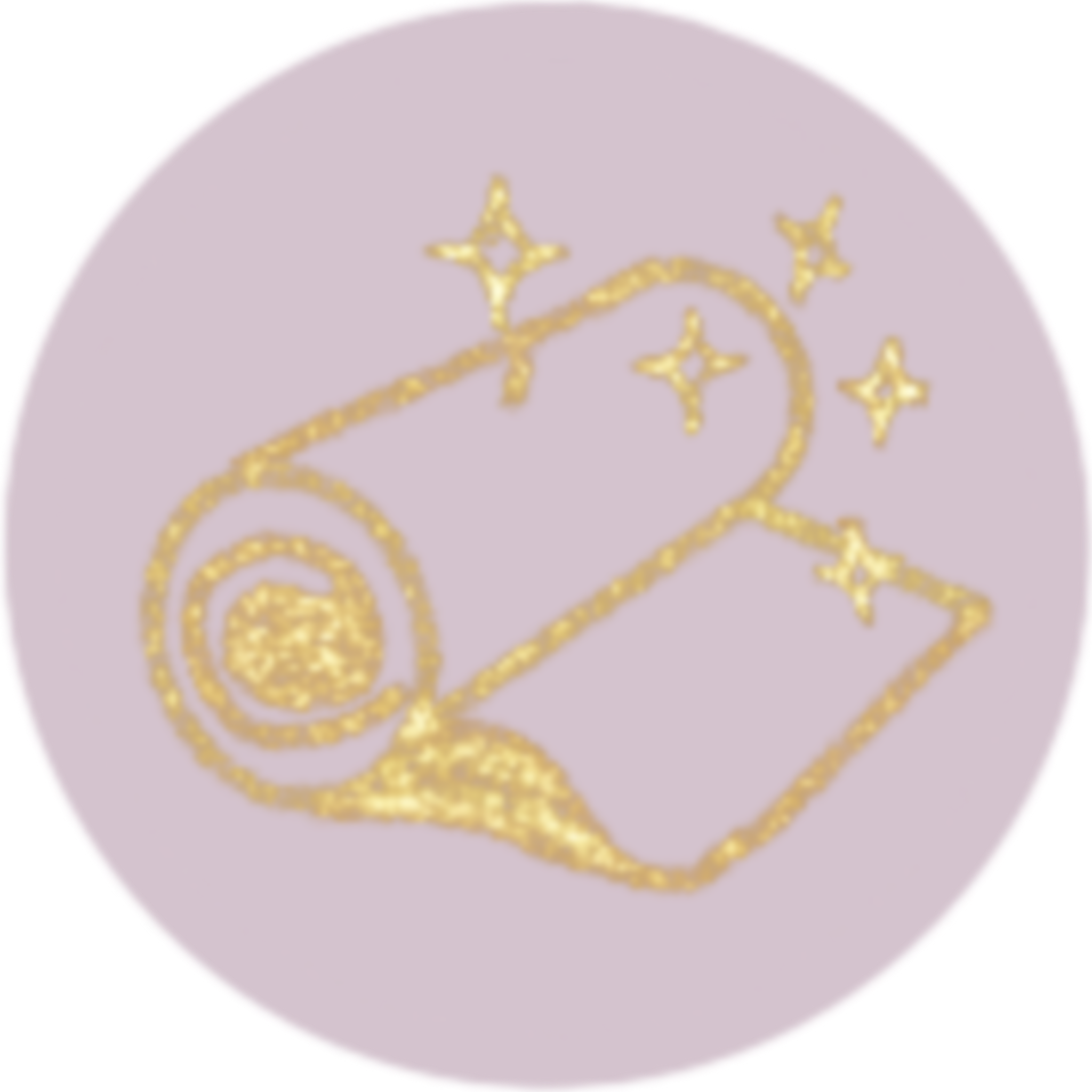 Parte de una joya con diseño dorado, adornada con estrellas y formas decorativas sobre fondo color lavanda.