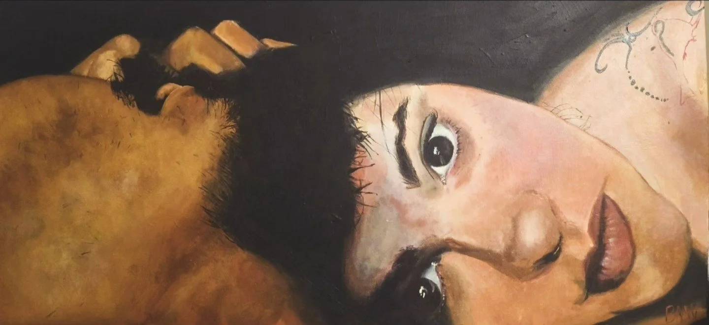 The Stray by Britny Wray: a horizontal figurative portrait with closely framed, partially visible subjects conveying intimacy and tension.