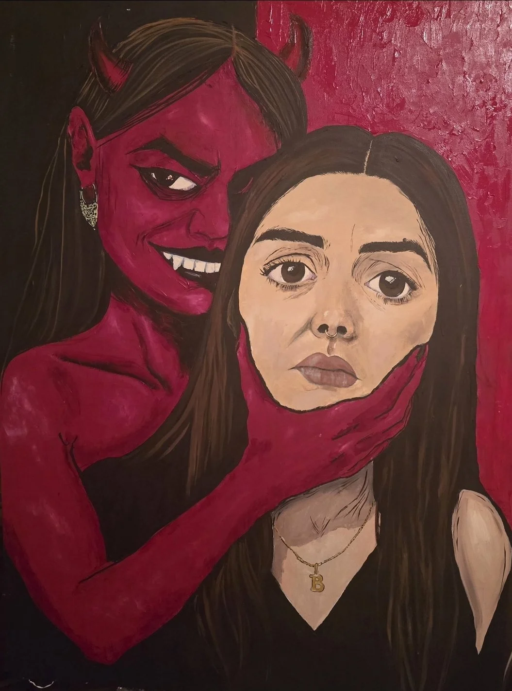 Accountability by Britny Wray: a figurative painting exploring self-recognition, destructive patterns, and personal responsibility.
