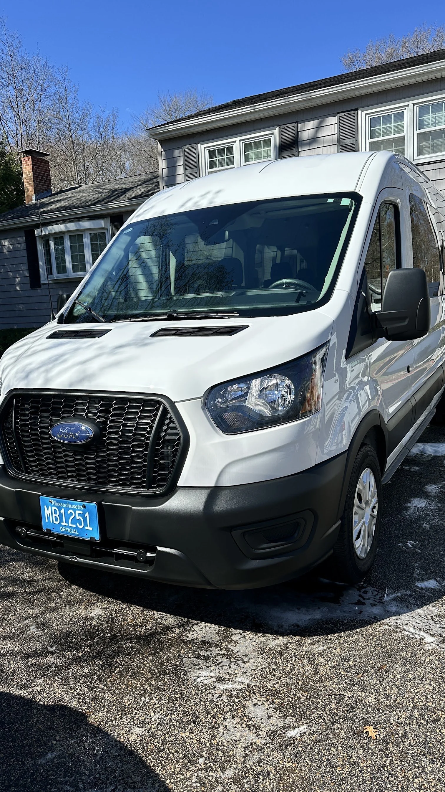 White Ford Transit van after an exterior detail