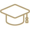 Icône de chapeau de diplômé avec un cachet d'iconographie.