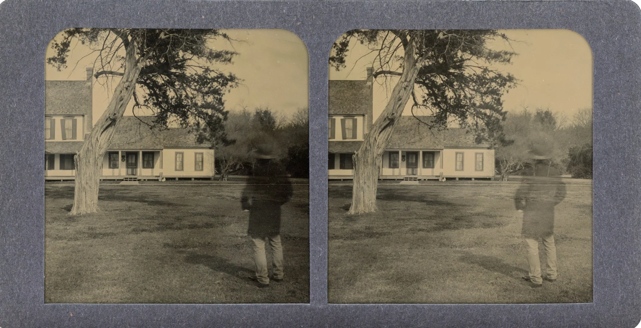Self-portrait, 7 x 3.625 in. wet collodion stereocard, 2022