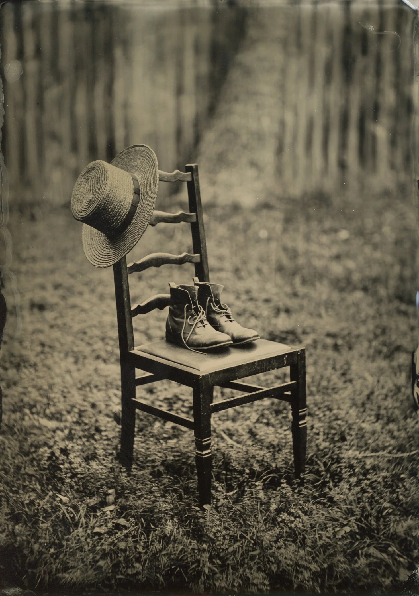 Test shot series, 5 x 7 in. wet collodion aluminotype, 2022
