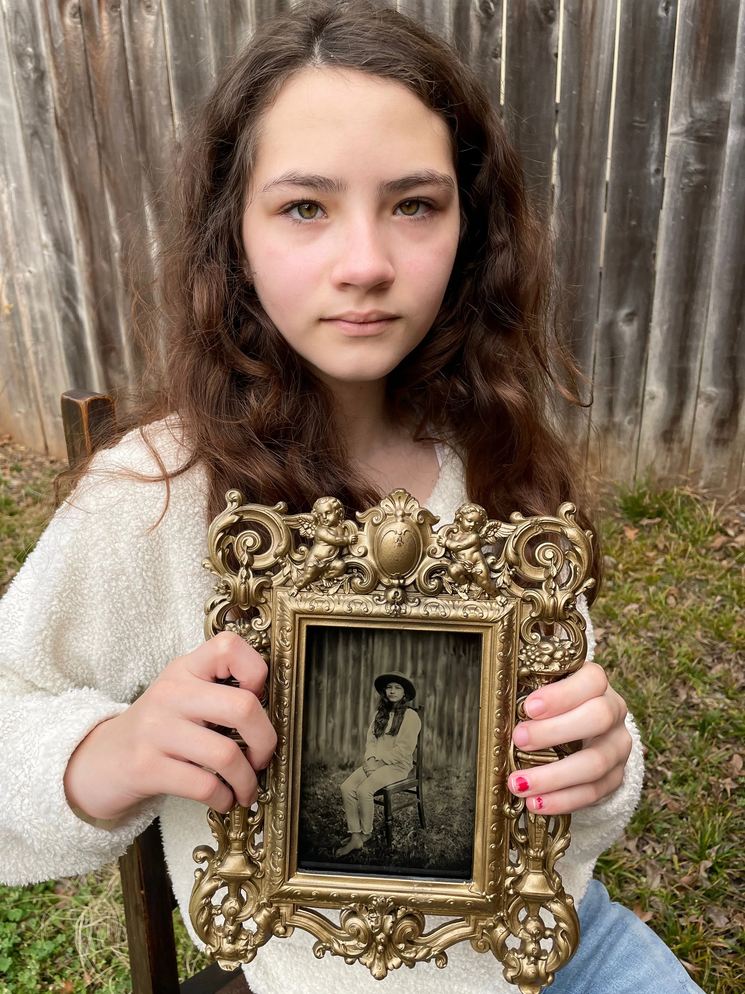 Half plate (4.25 x 5.5 in.) wet collodion aluminotype in period frame, 2022