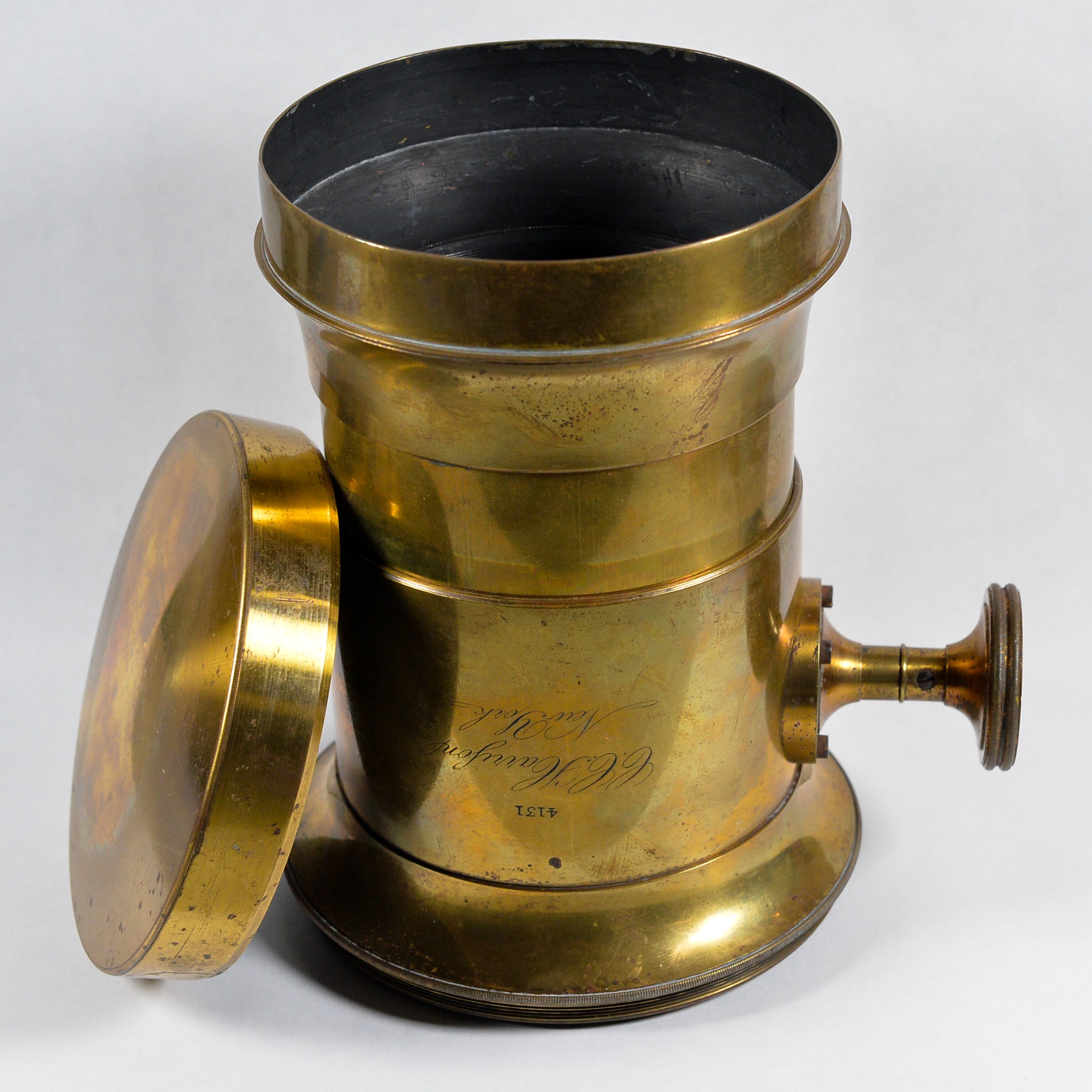C.C. Harrison lens, 1856. This American-built lens was used for the albumen portrait shown above.