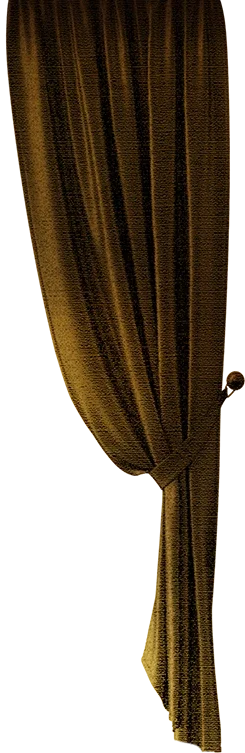 Close-up of a brown curtain being pulled to the side.