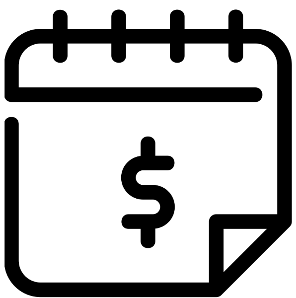 Calendar icon with a dollar sign, representing financial or budget planning.