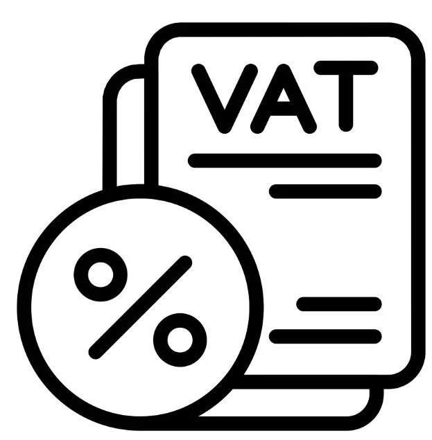 Line drawing of a VAT document with a percentage symbol beside it.