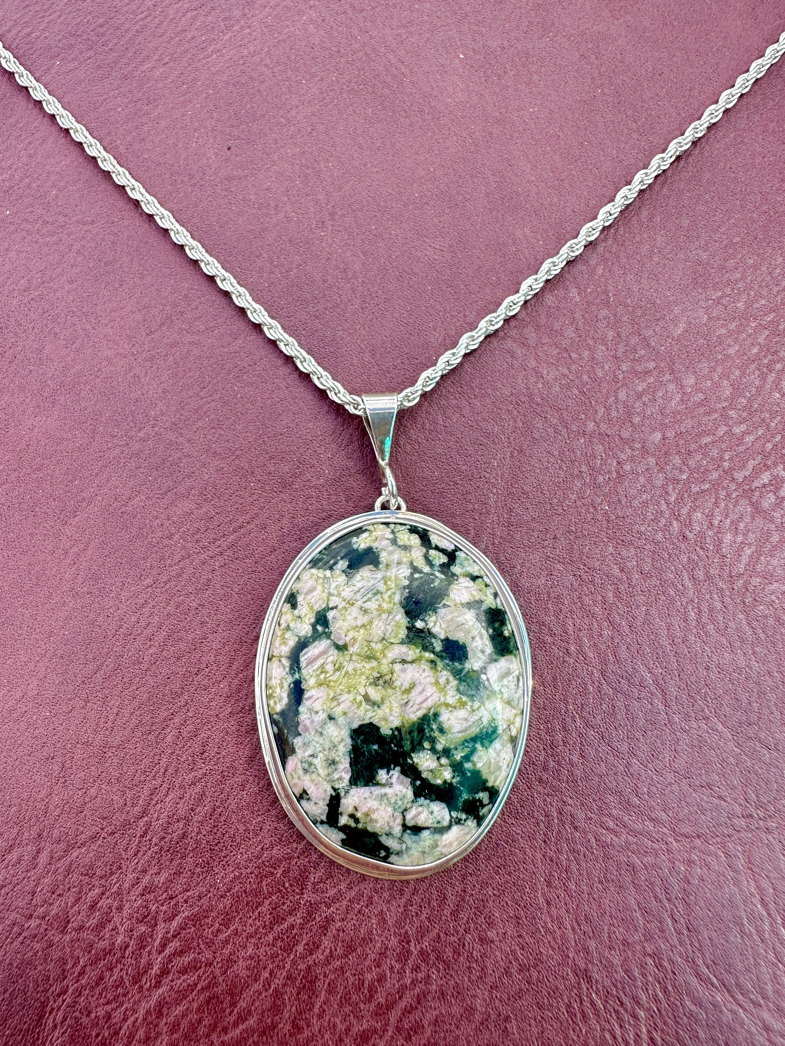 Silver + Rhodonite Stone Statement Pendant