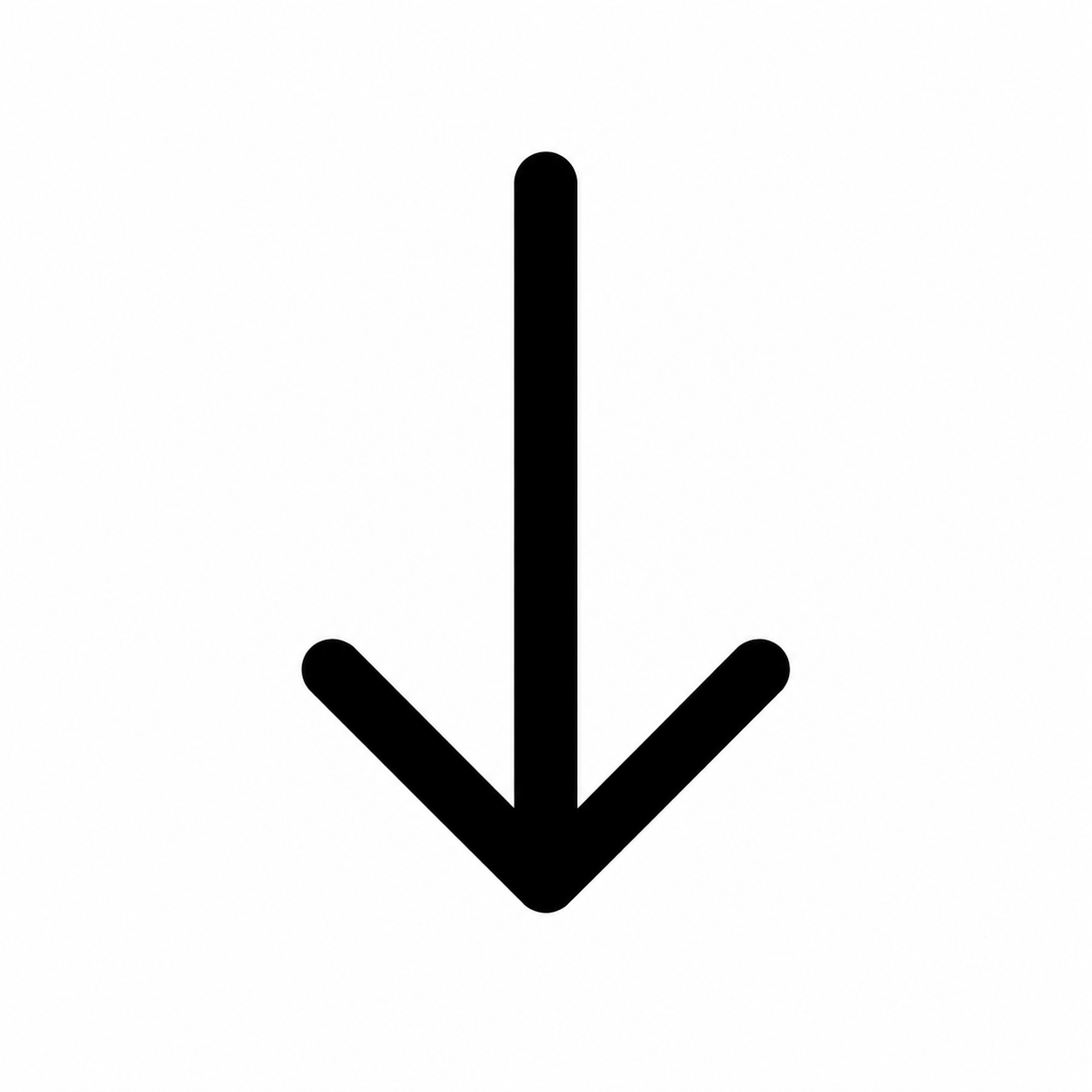Black downward arrow pointing downwards on a white background.