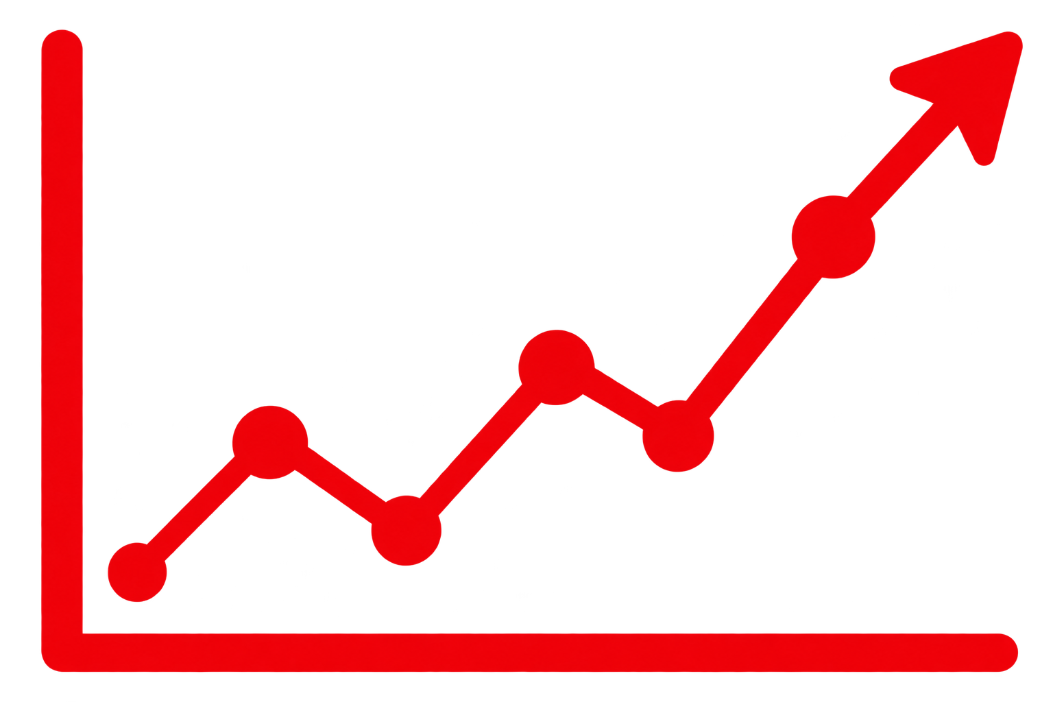 Red line graph with three data points and an upward trend arrow, all over a red background.