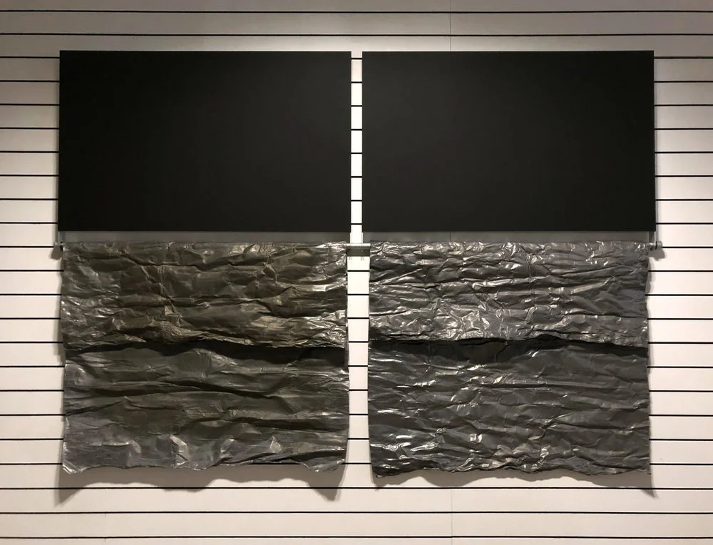 Migrant Diptych l, 2018
NANO, Lead, Anodized Pipe and Caps on Aluminum
72” x 96”

Díptico Migrante l, 2018 
Nano, Plomo, Tubería y Tapas Galvanizadas 
183 cm x 244 cm