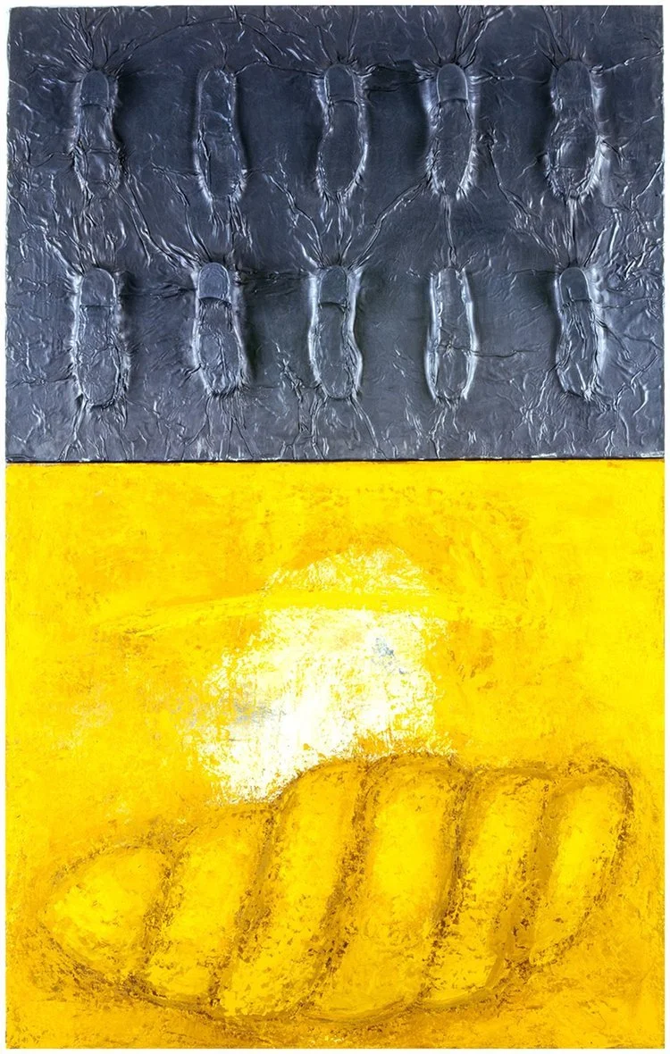 Autoretrato Peatón con Capullo, 1993
Plomo y Óleo sobre Lino y Madera. 
240 x 170 cm.