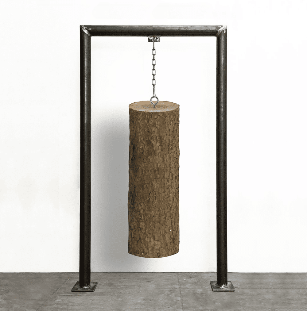 Portal V (Trunk), 2022
Galvanized Steel, Chain and Treetrunk
71” x 39” x 12”

Portal V (Tronco) , 2022 
Acero Galvanizado, Cadena y  Tronco
180 cm x 100 cm x 30 cm