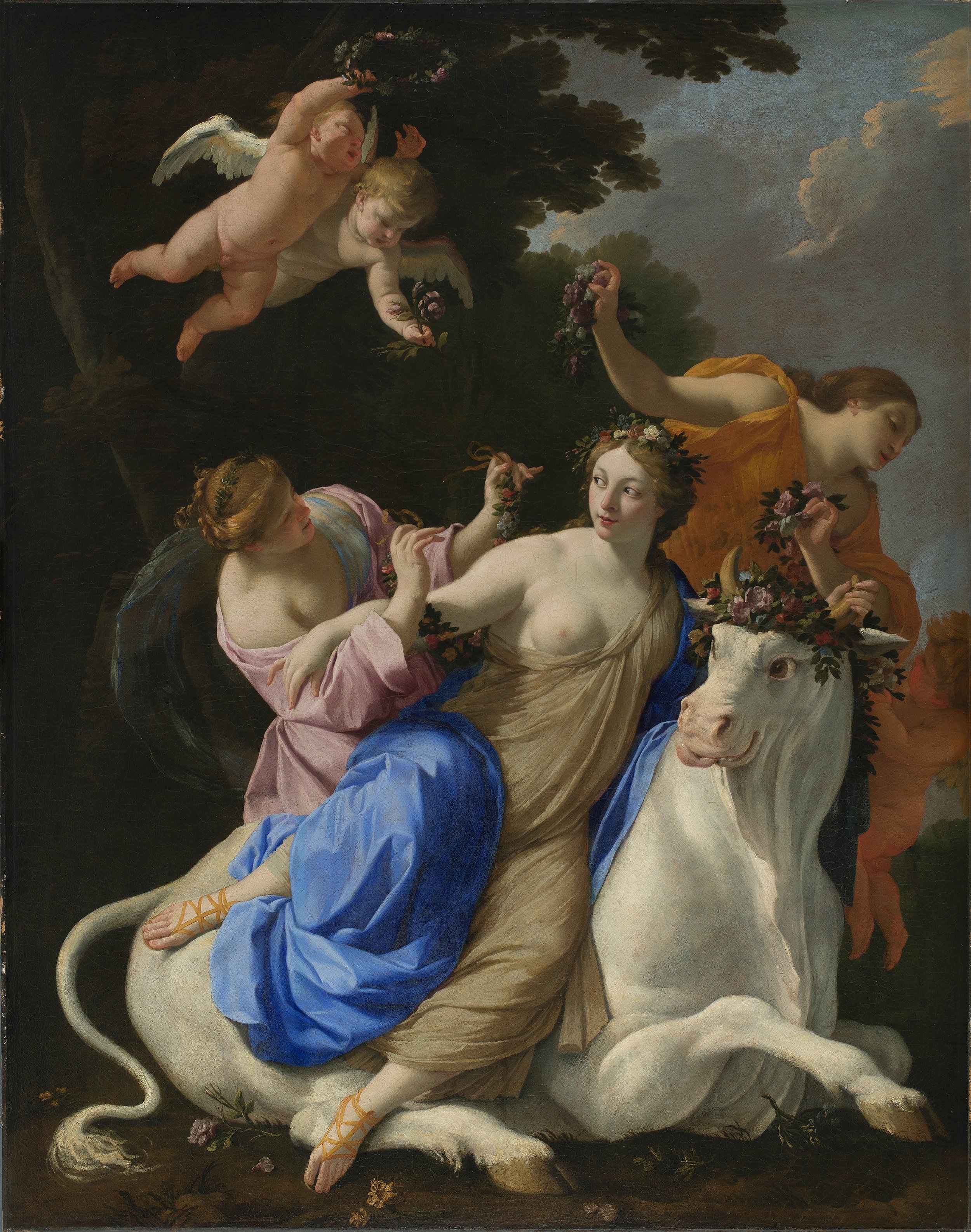 El rapto de Europa (Simon Vouet)
(1640) Óleo sobre lienzo. 179 x 141,5 cm
Museo Nacional Thyssen-Bornemisza, Madrid.

El rapto de Europa

Dicen que Europa era una princesa que caminaba descalza entre flores blancas, tan pura que la tierra misma se ab