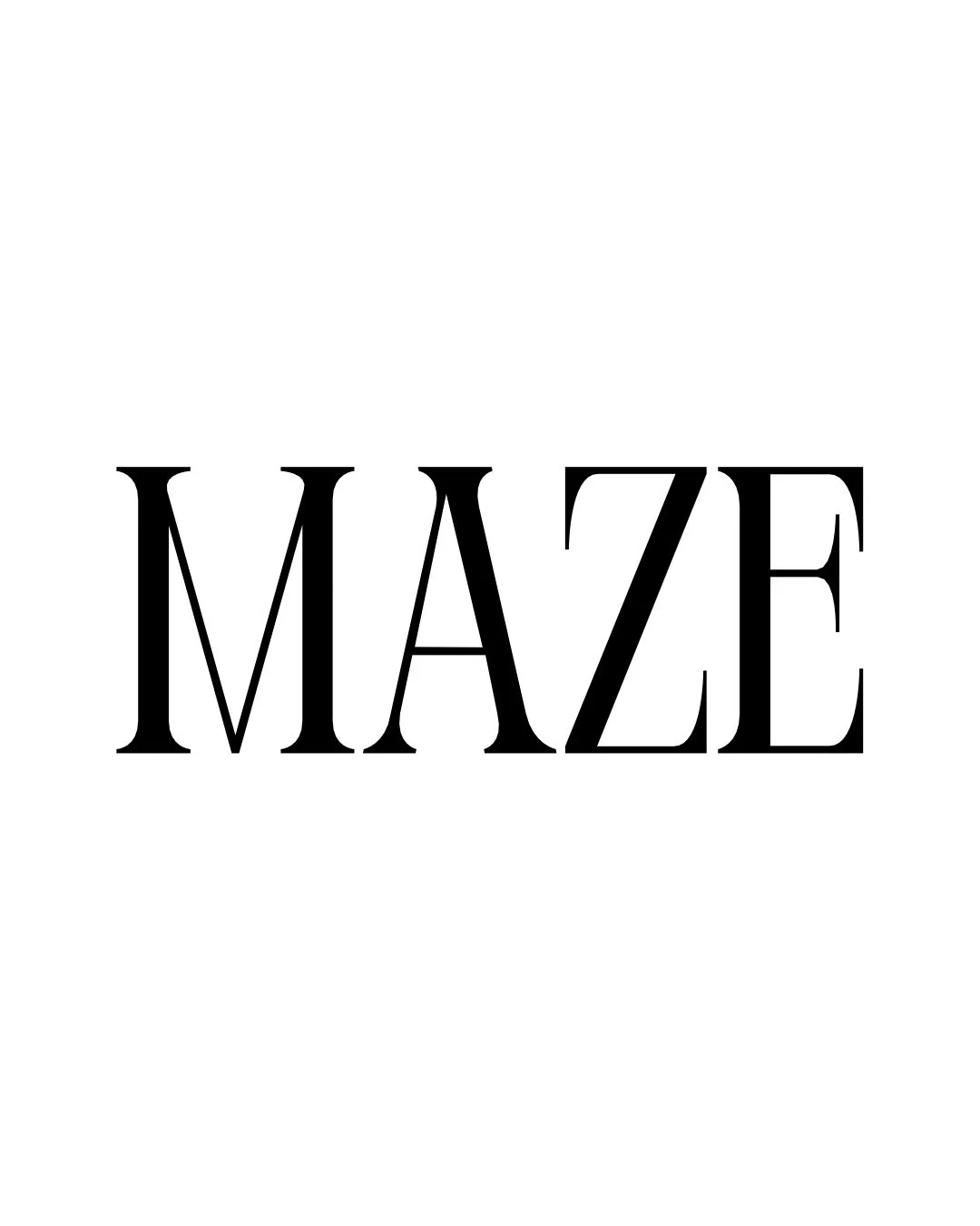 The word 'MAZE' written in large, black, serif font on a white background.