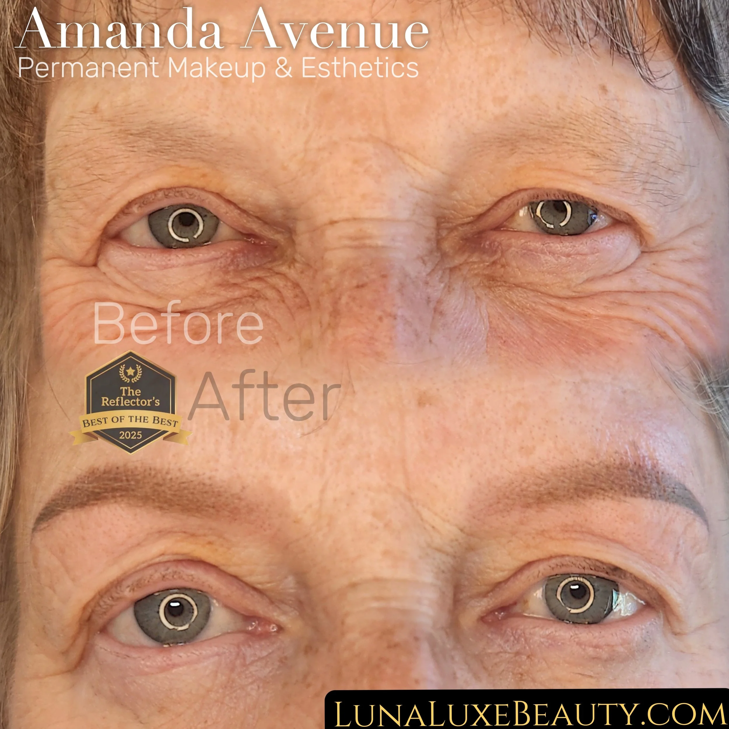 older client got very natural looking permanent makeup done of soft powder ombre brows done by Amanda Avenue