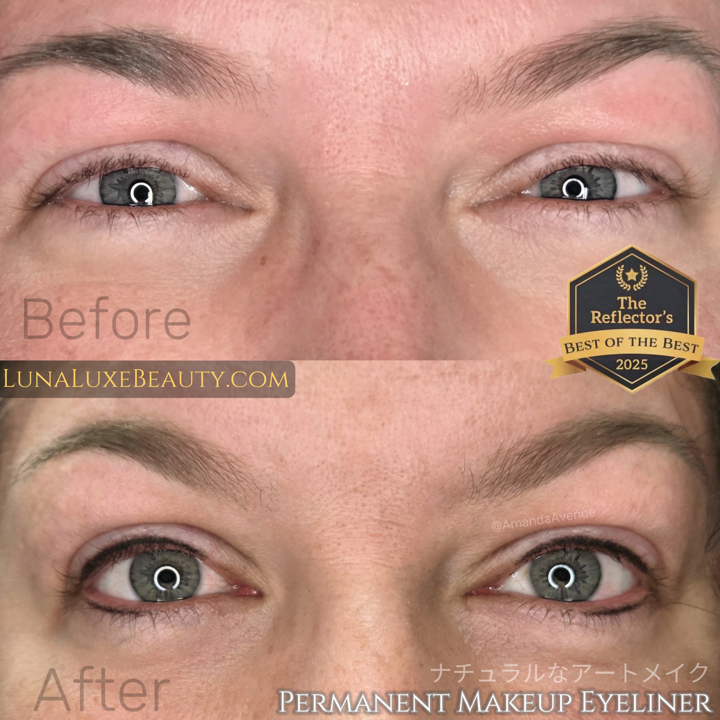 Permanent makeup done by Amanda Avenue as her client shown having bottom and top eyeliner lash enhancement for a natural look