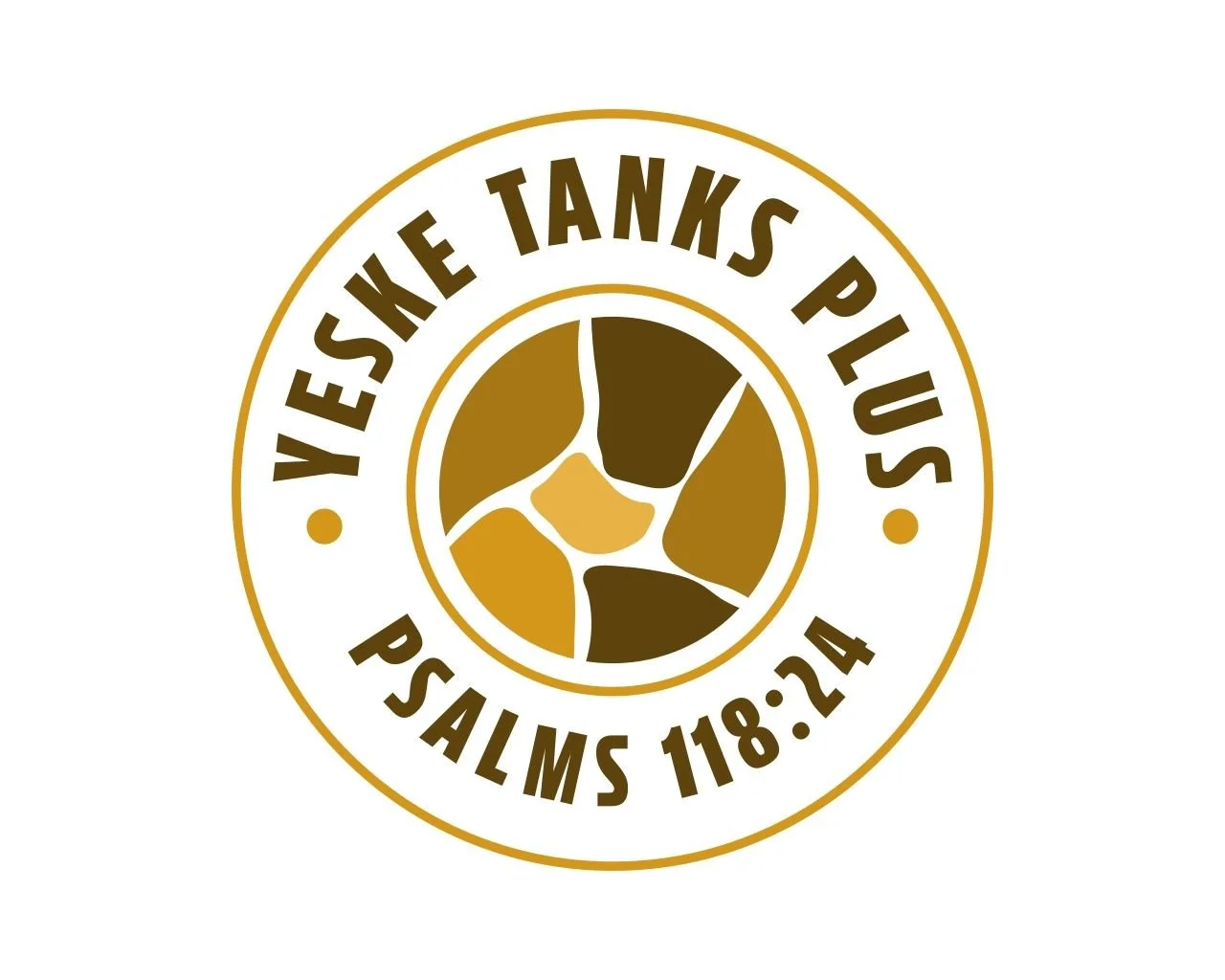 Circular logo with the text 'Yeshe TANKS PLUS' and 'PSALMS 118:24' around the border, featuring a stylized abstract design resembling a human knee joint in shades of brown and tan.