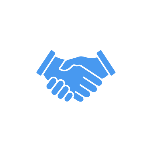 Blue icon of a handshake.
