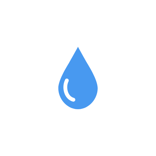 A blue water droplet icon on a white circular background.