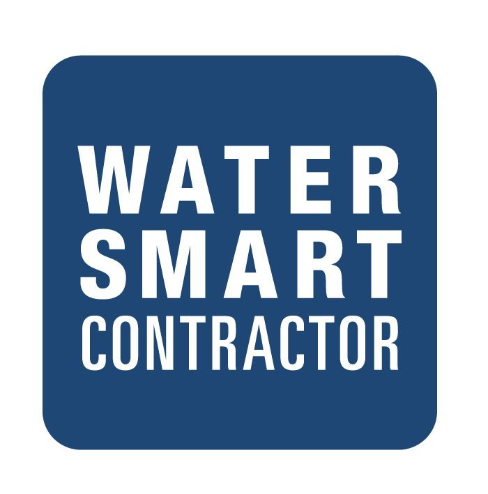 Blue square logo with white text that reads "Water Smart Contractor"