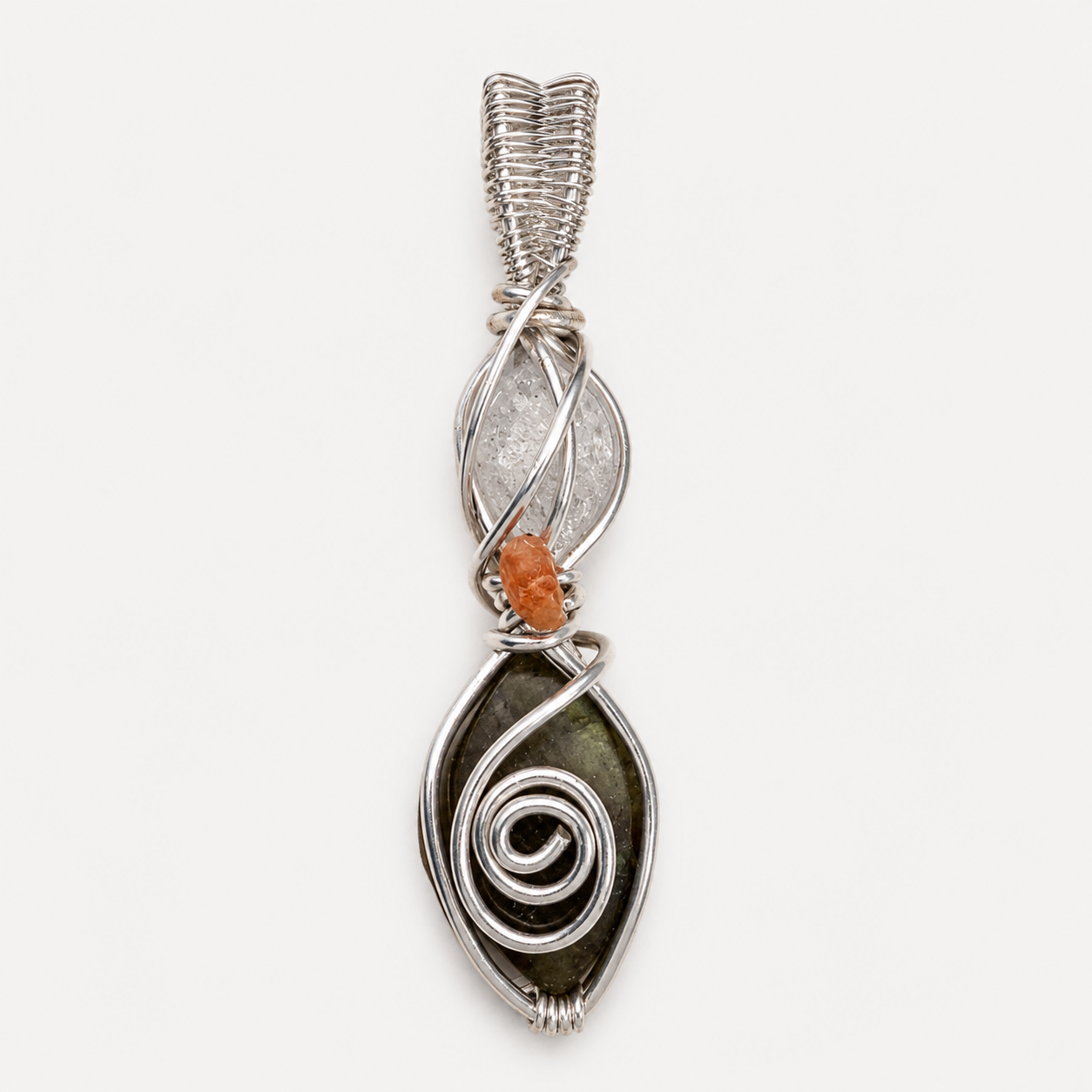 Sterling Silver Wire-Wrapped Natural Real Crystal Pendant