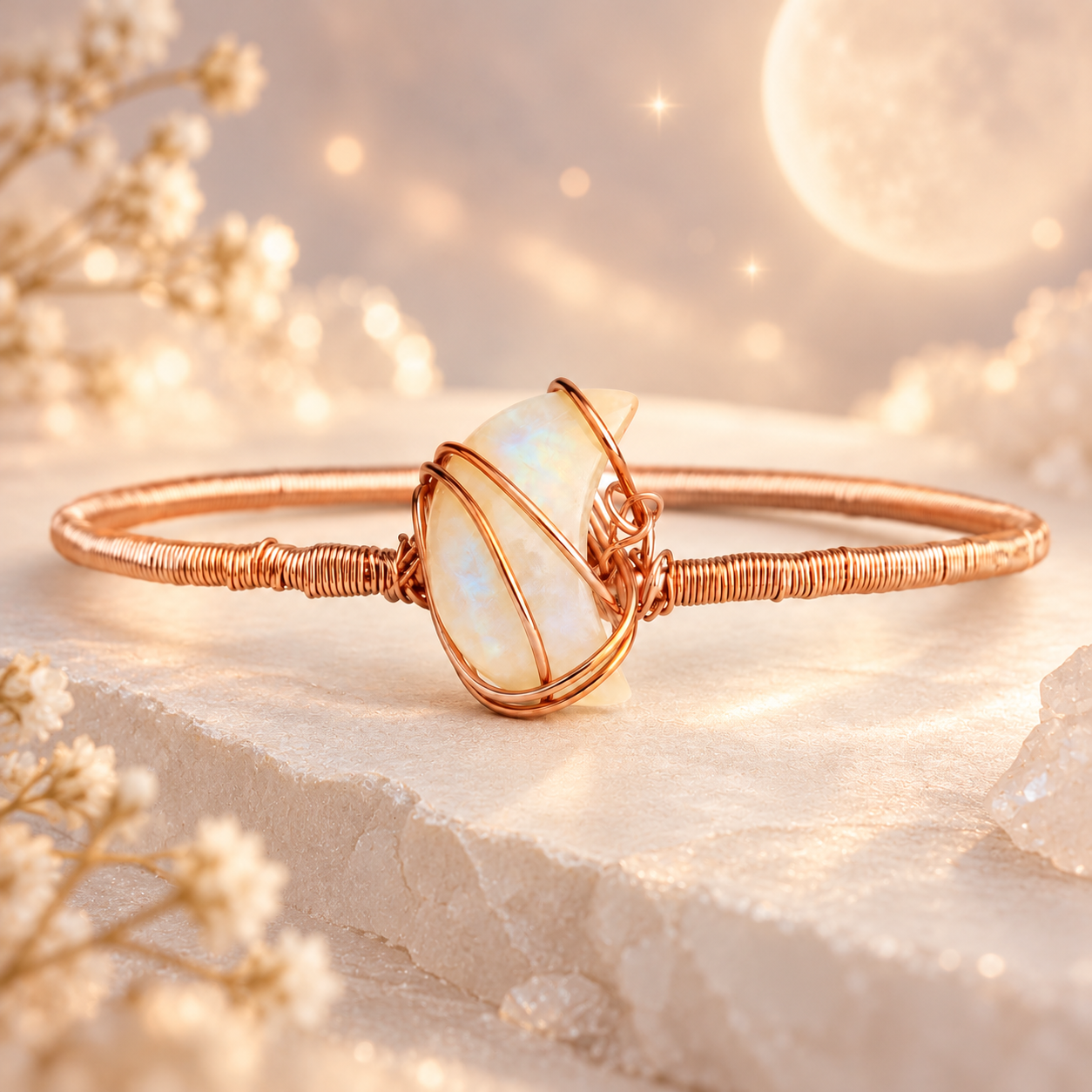 Copper Moonstone Crescent Bracelet