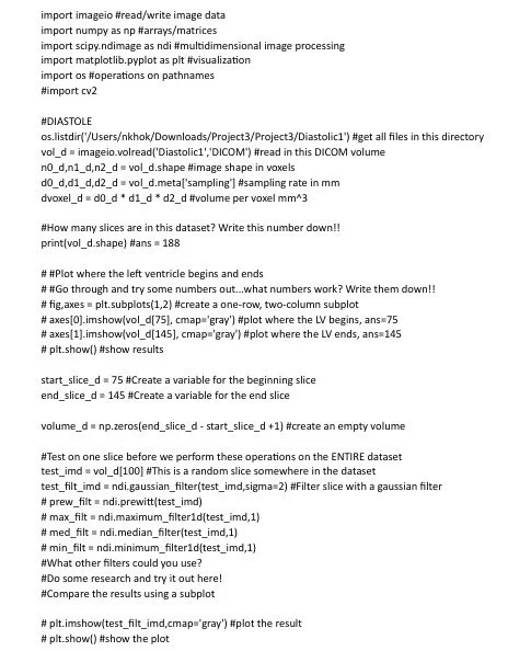 Code to read and filter x ray attenuation raw sinogram. (Full code not pictured)