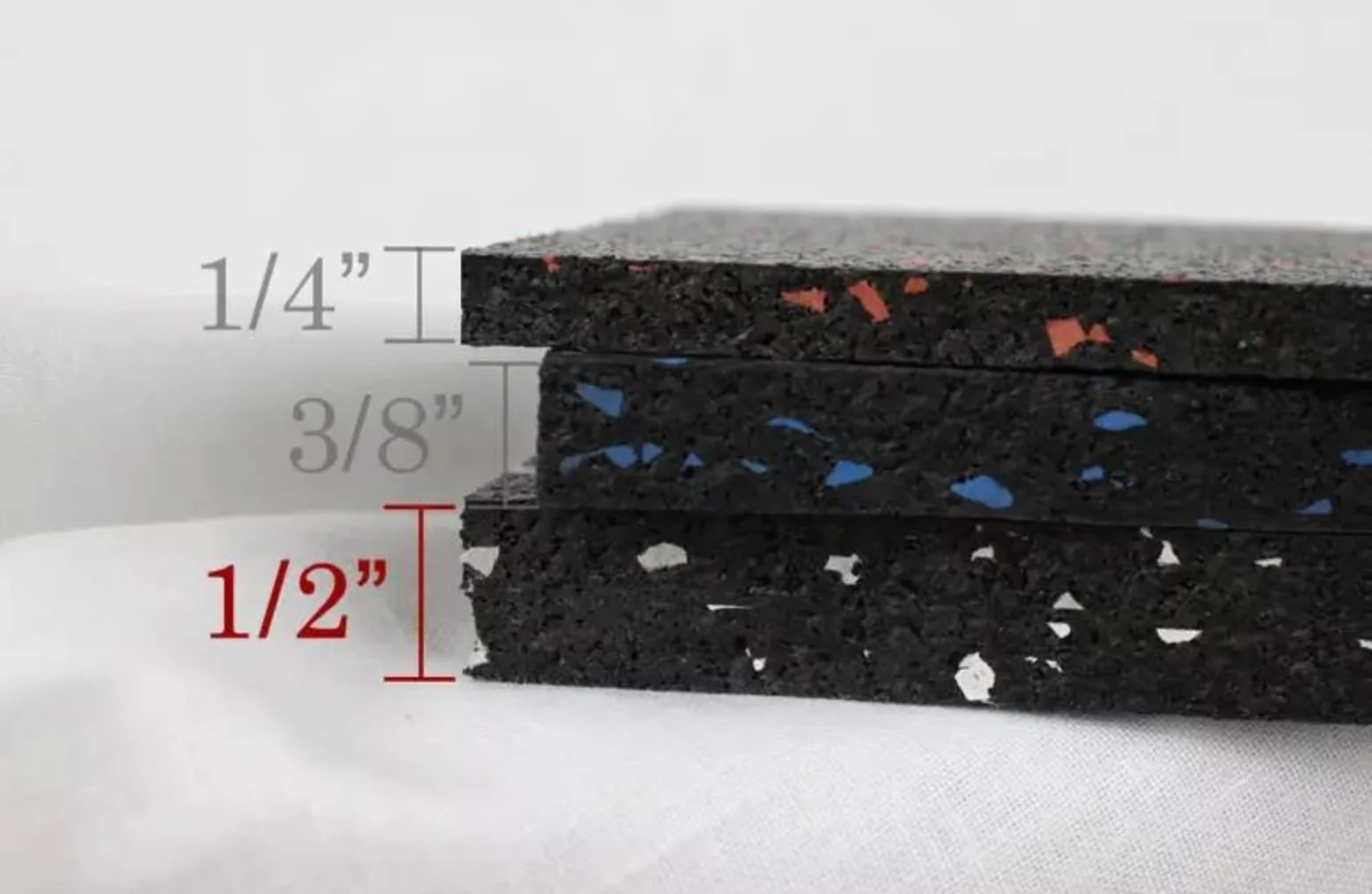HOW THICK SHOULD YOUR GYM FLOOR BE? 

8mm - 3/8&rdquo;: good for walkways, machines, stretch area, cardio machines, light free weights 

3/4&rdquo; - 1&rdquo;+ : good for free weights, power lifting, and more demanding training areas with regular hea