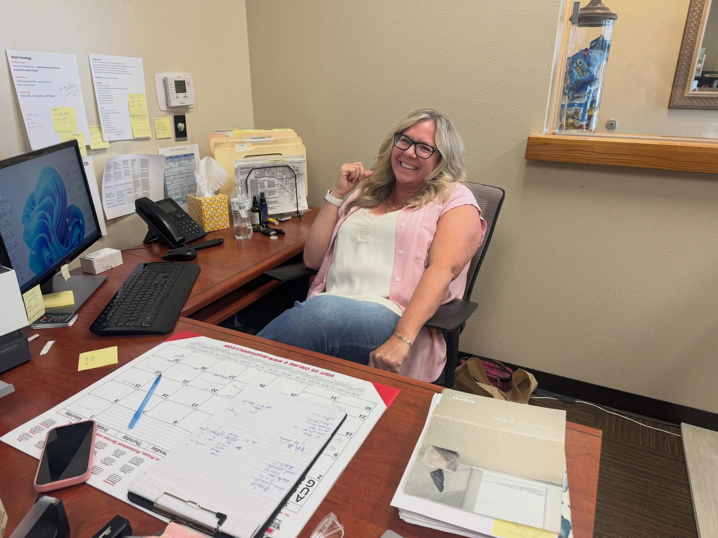 YOU MET OUR BOSS IN THE EALIER POSTS
NOW MEET THE ESSENCE OF IMA - Jen 

Jen has been with IMI (our parent company) for 16 years. She can do EVERYTHING from designing, styling, floor planning, to driving our trucks and loading for the job. They don&r