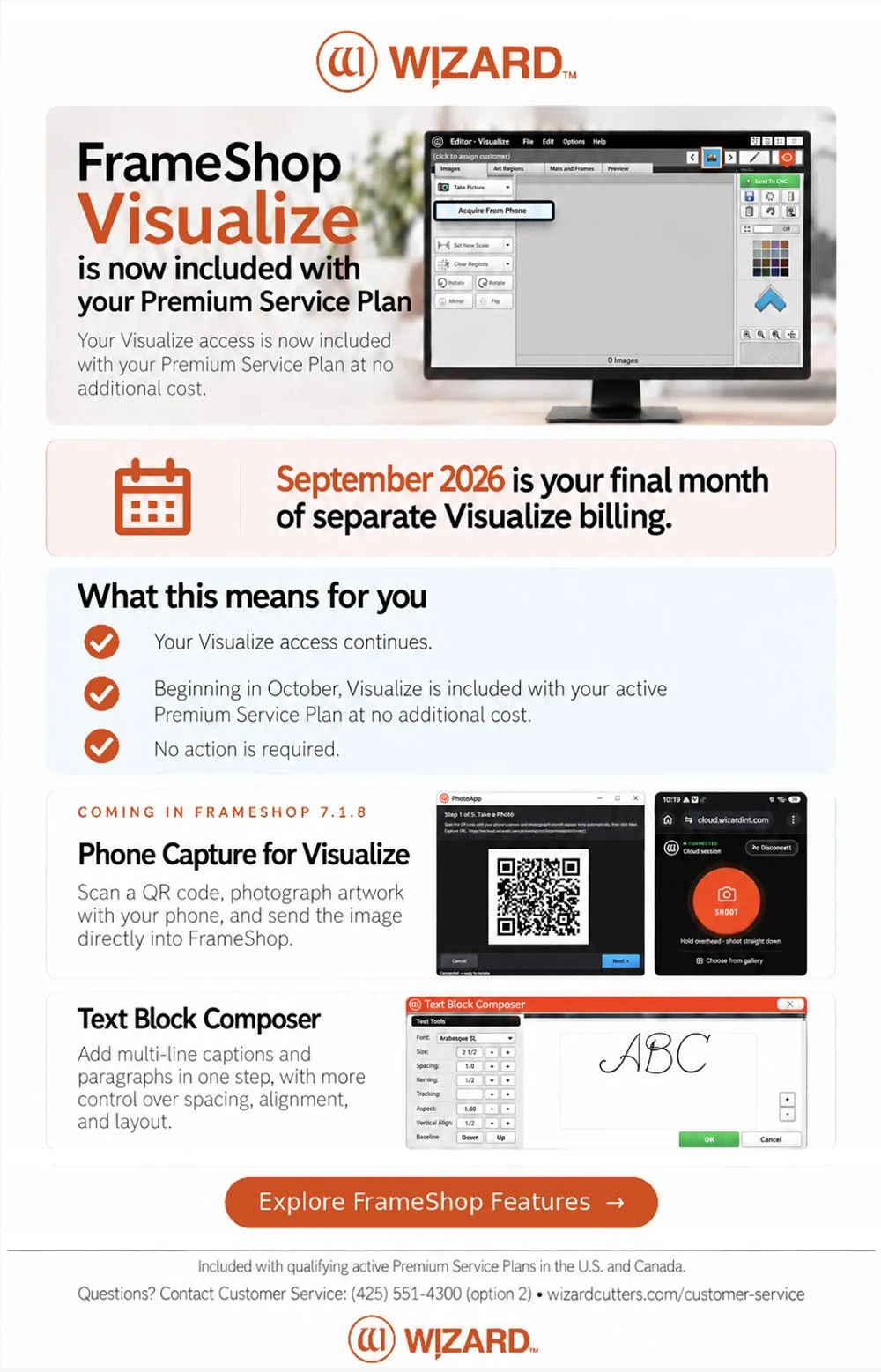 Wizard FrameShop Visualize email explaining how to capture artwork directly from a phone.