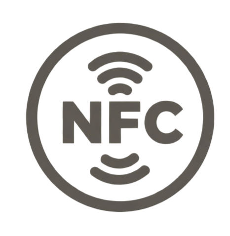 NFC logo with a circular design and wireless signal symbol.
