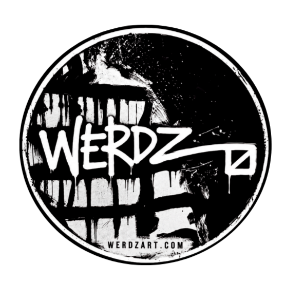 A black and white circular logo for WERDZ T, displaying the text "WERDZ T" in graffiti-style font with a URL "WERDZARTI.COM" at the bottom.