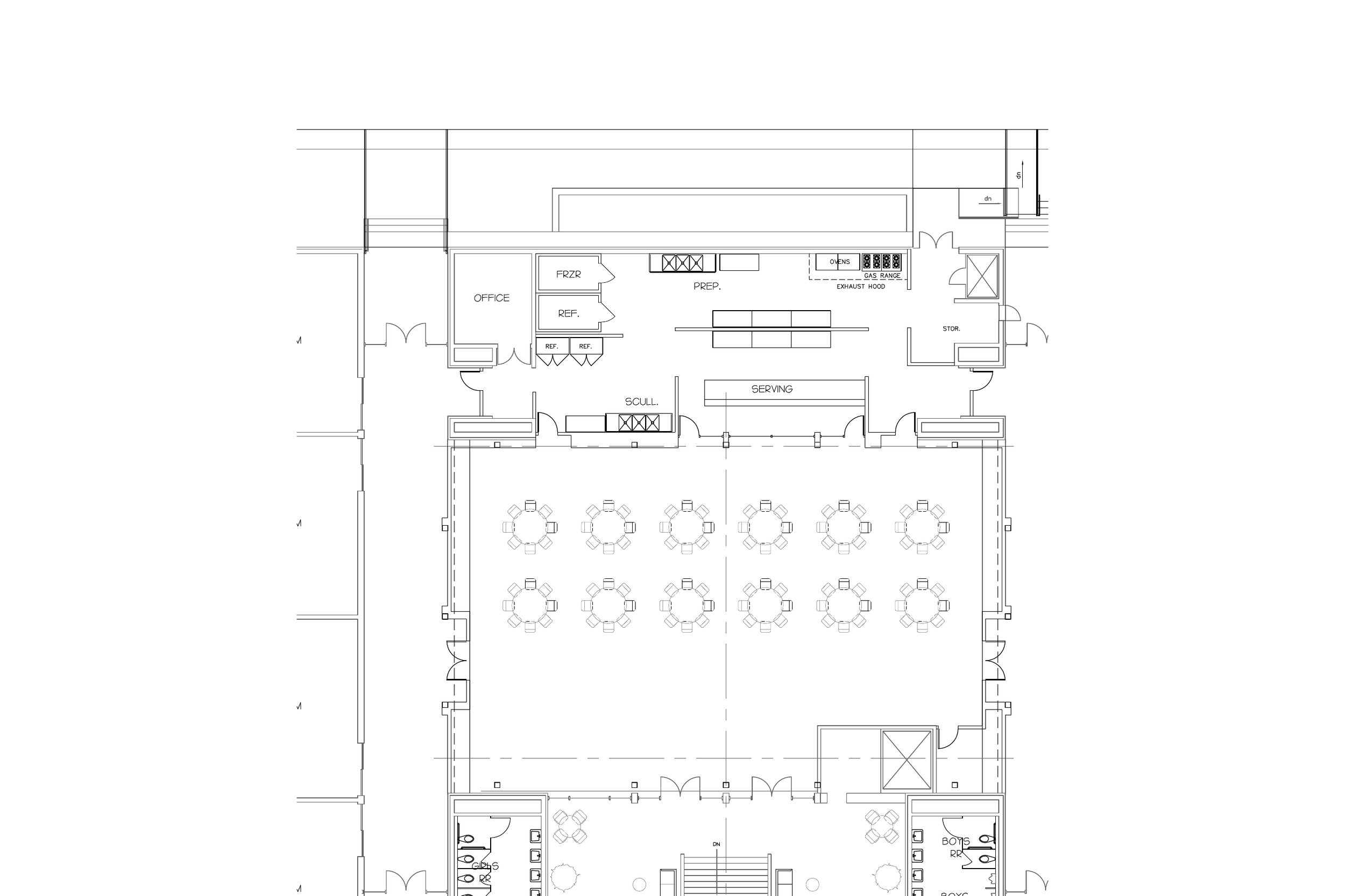 Floor plan of a building showing rooms, furniture, and architectural details.