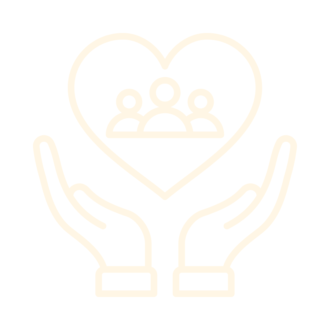Illustration of two hands holding a heart with people icons inside
